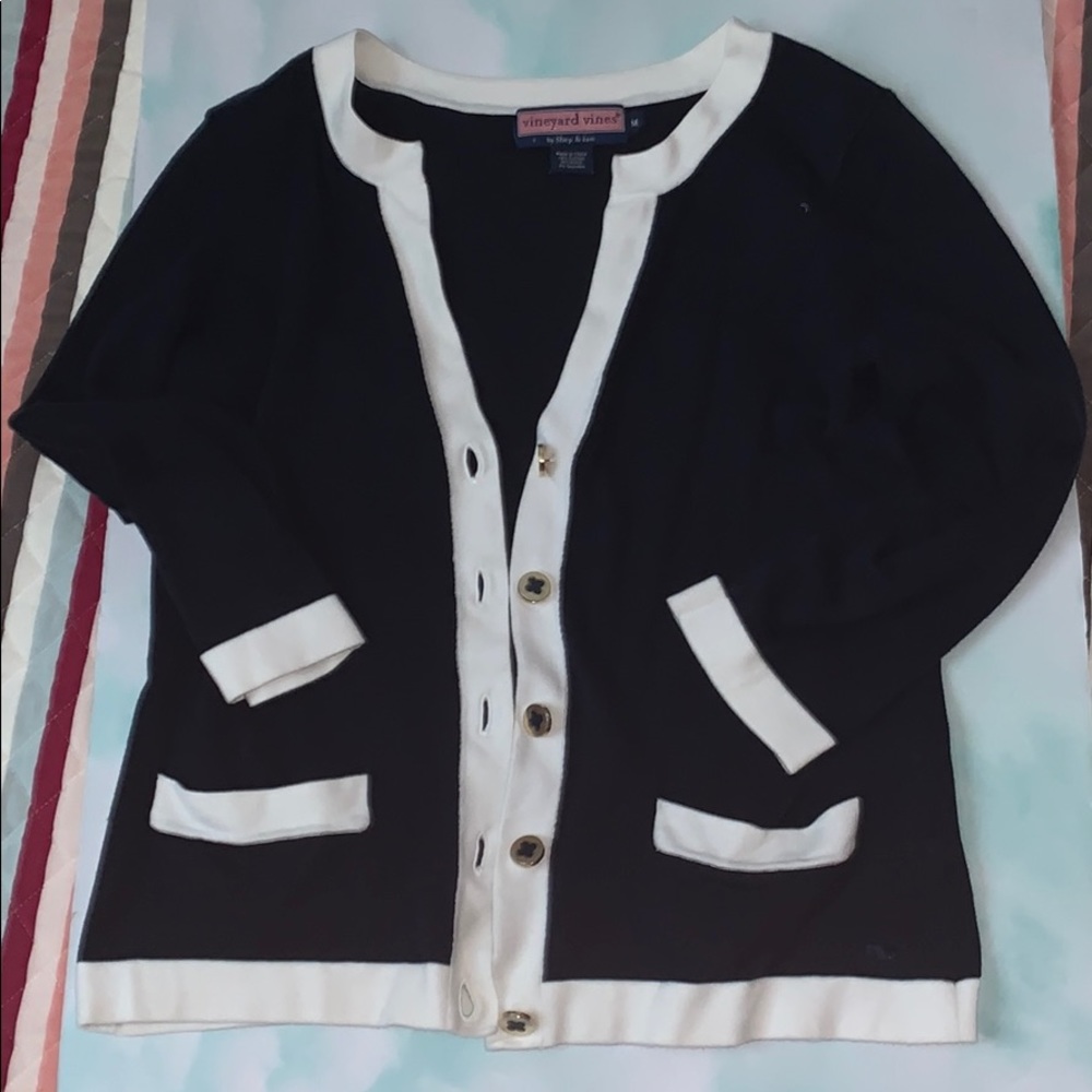 VINEYARD VINES NAVY/WHITE CARDIGAN SZ M